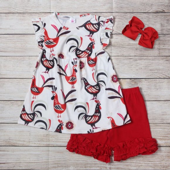 Other - Chicken Farm Tunic Ruffle Shorts Girls Outfit